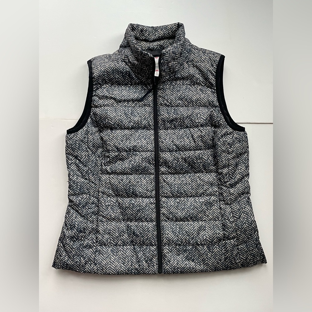 Rafaella Sport Quilted Puffer Vest Womens Medium Black Tan Herringbone Pockets